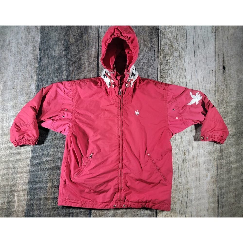 Bogner Womens 12 Red Ski Jacket Shell Embroidered Eagle Winter Coat Hood